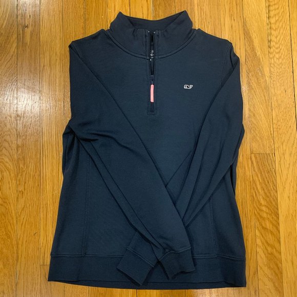 Vineyard Vines Women's Cotton Jersey 1/4 Zip Blue Pullover, Size Medium - Picture 3 of 6